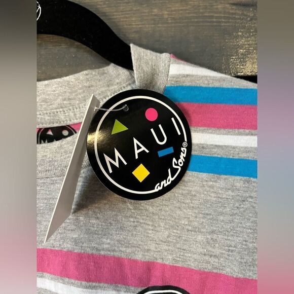 Maui and Sons Retro Striped T-Shirt Grey Summer Casual Surf Tee Size S E61‎ - Picture 4 of 5